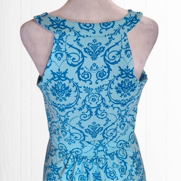 Tehama Women's Blue Damask V-Neck Sleeveless Pleated Midi Dress Size Small - Picture 7 of 11